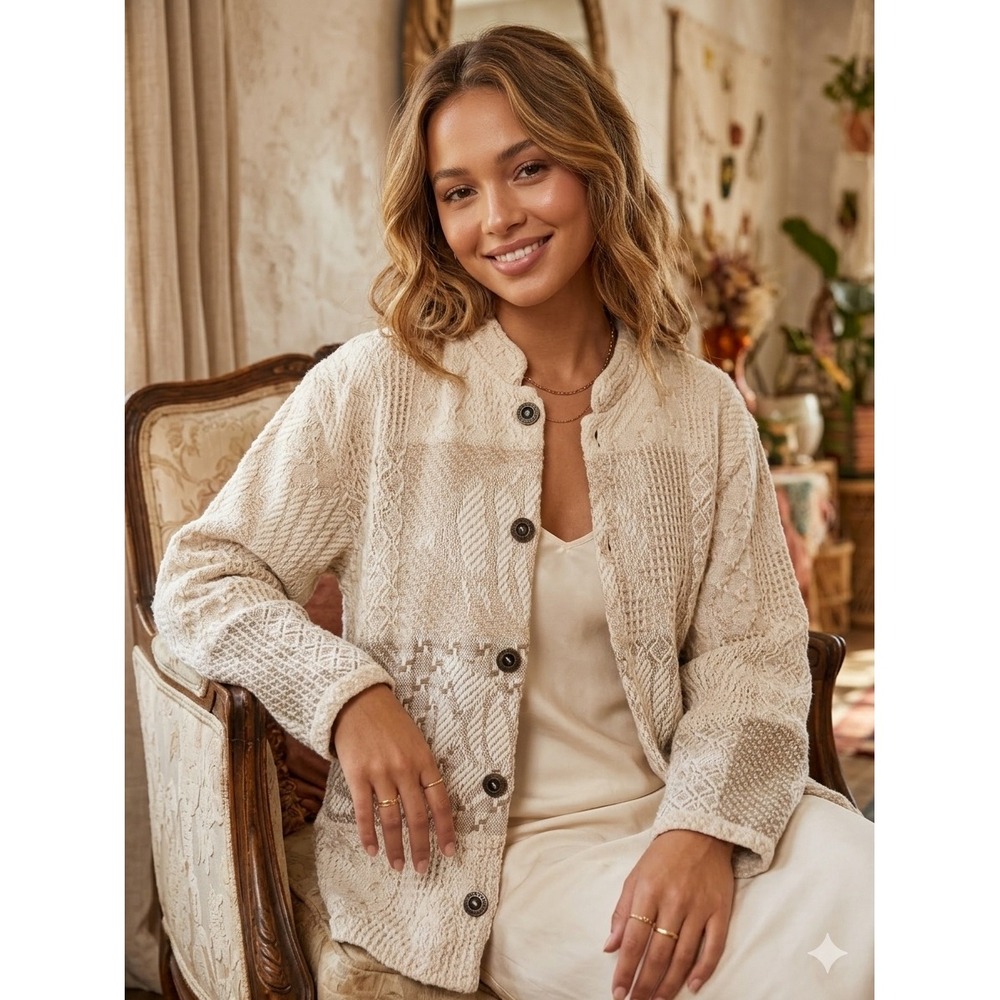 Sugar Street Weavers vintage Tapestry‎ Cardigan Womens Cream Patchwork